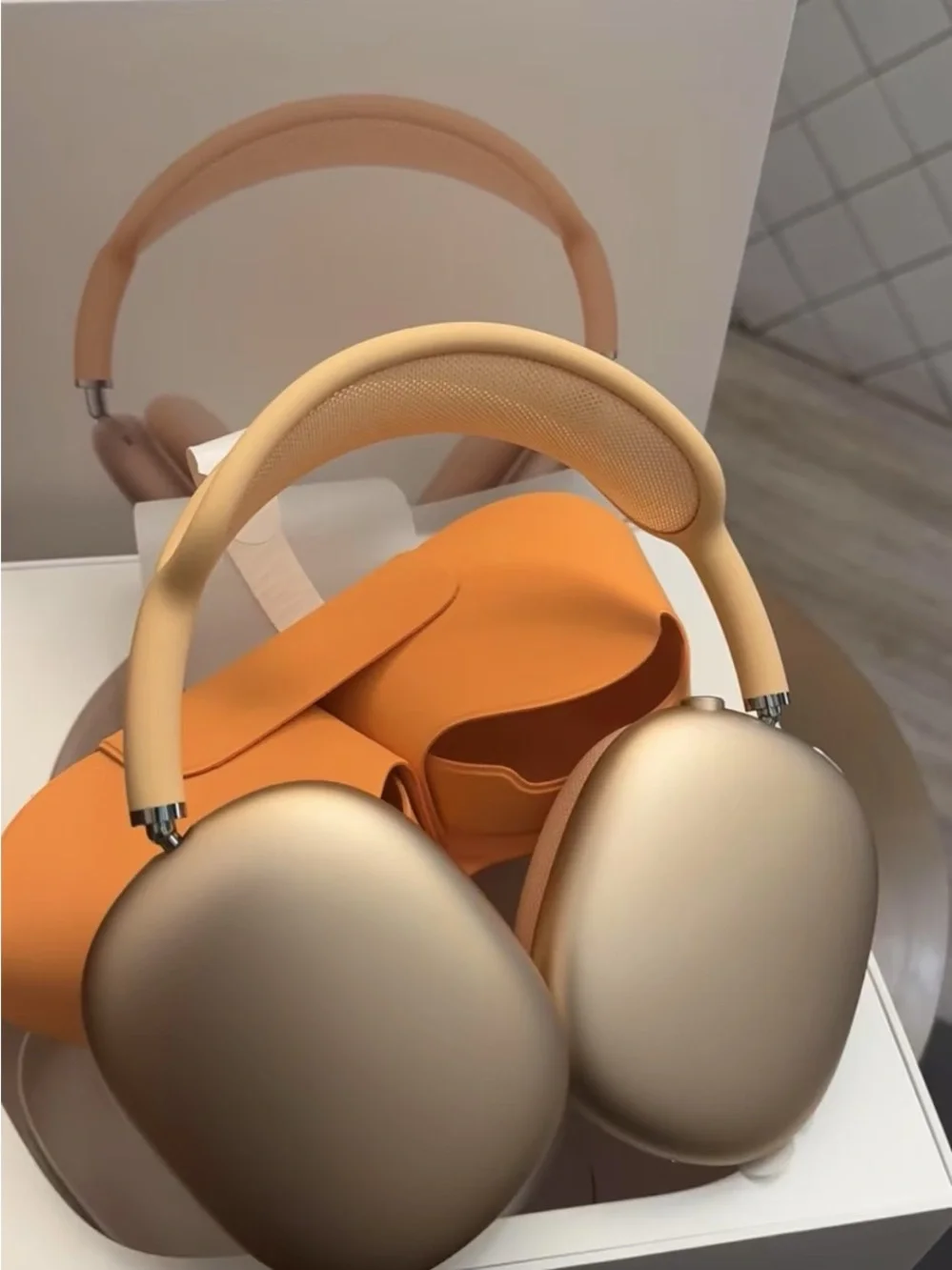 Apple Over-Ear Headphones in Orange with Peach Headband